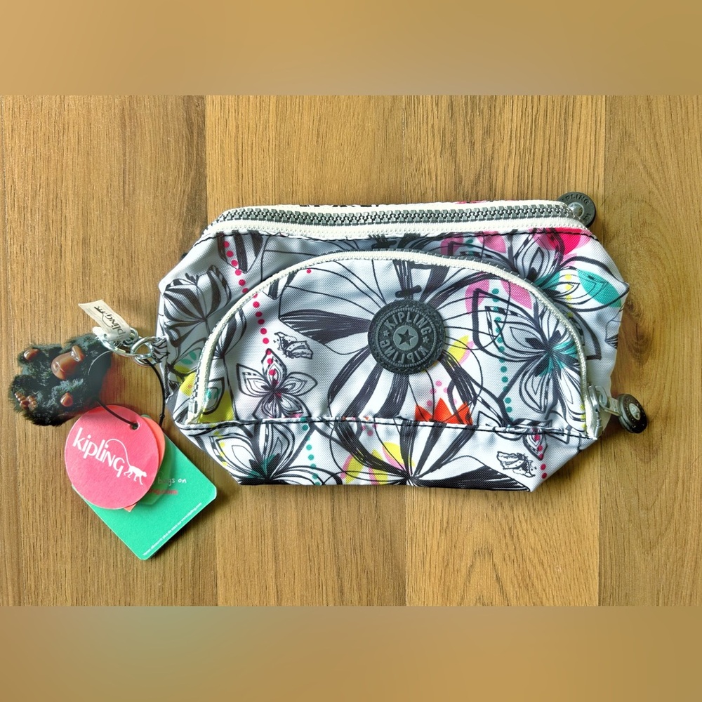 Kipling Cute Pen Case AC7344 cosmetic bag Palm Print color 756 NWT